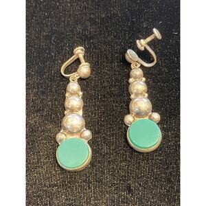 Vintage Del Rio Mexico .925 Sterling Silver Screw-Back Earrings Green Onyx Mid-C